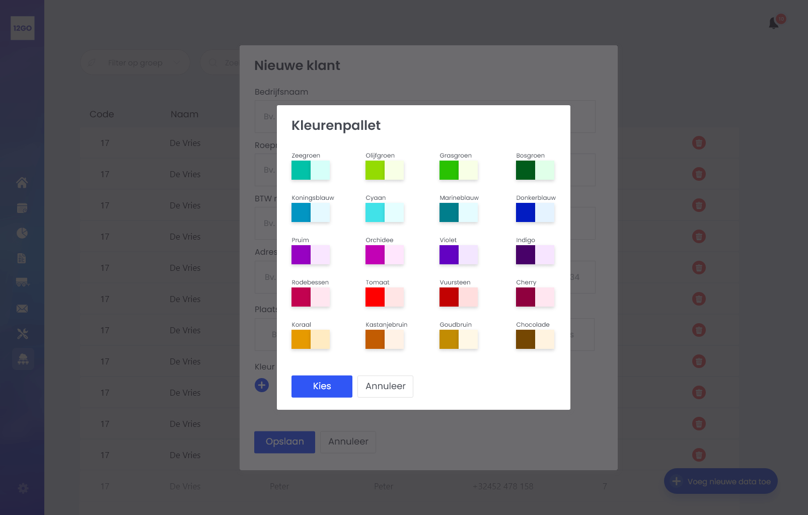 Masterdata Nieuwe Klant - Kleur Kiezen